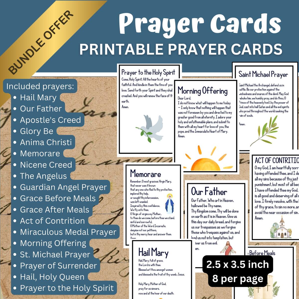 Catholic Prayer Cards 18 Printable Prayers PDF Download Etsy