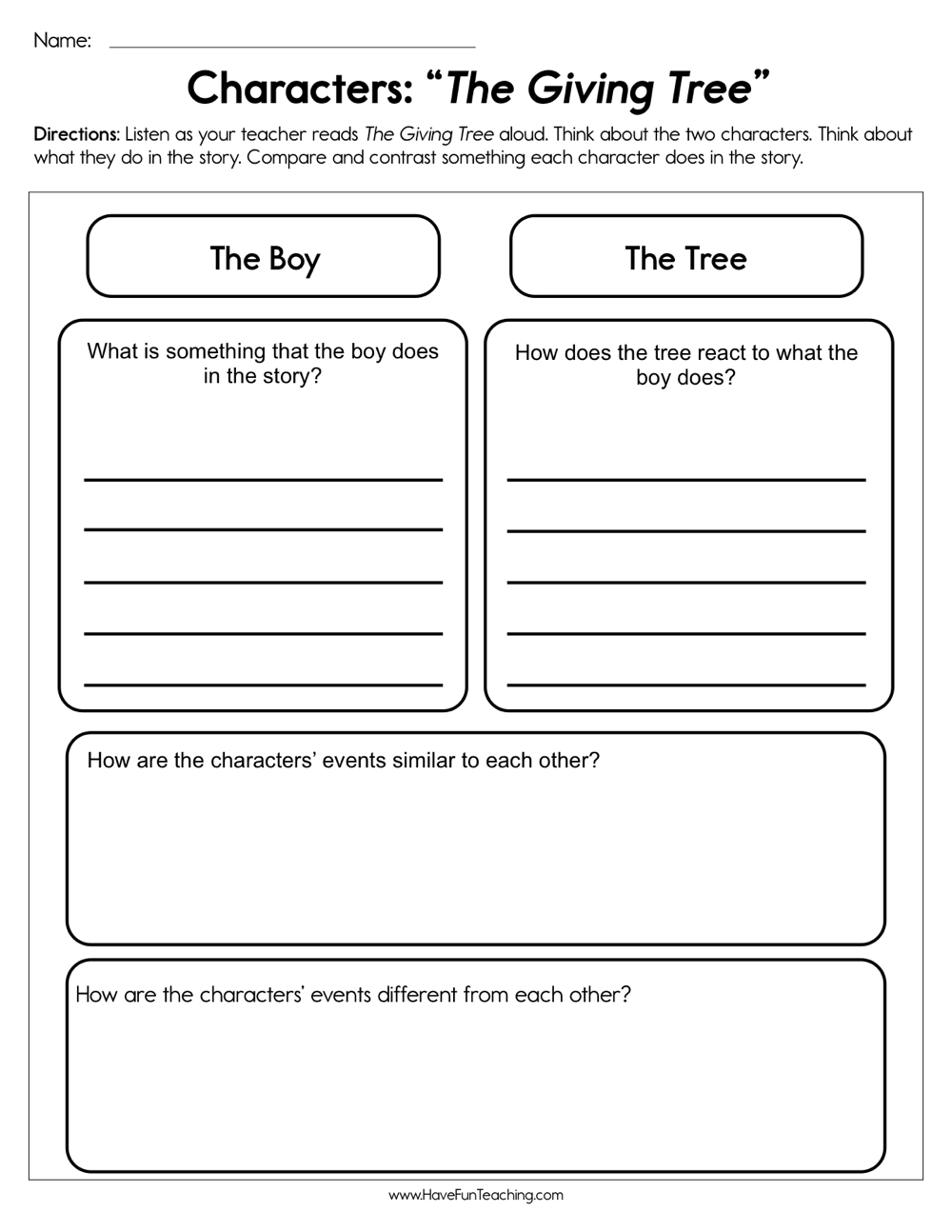 The Giving Tree Worksheets Library