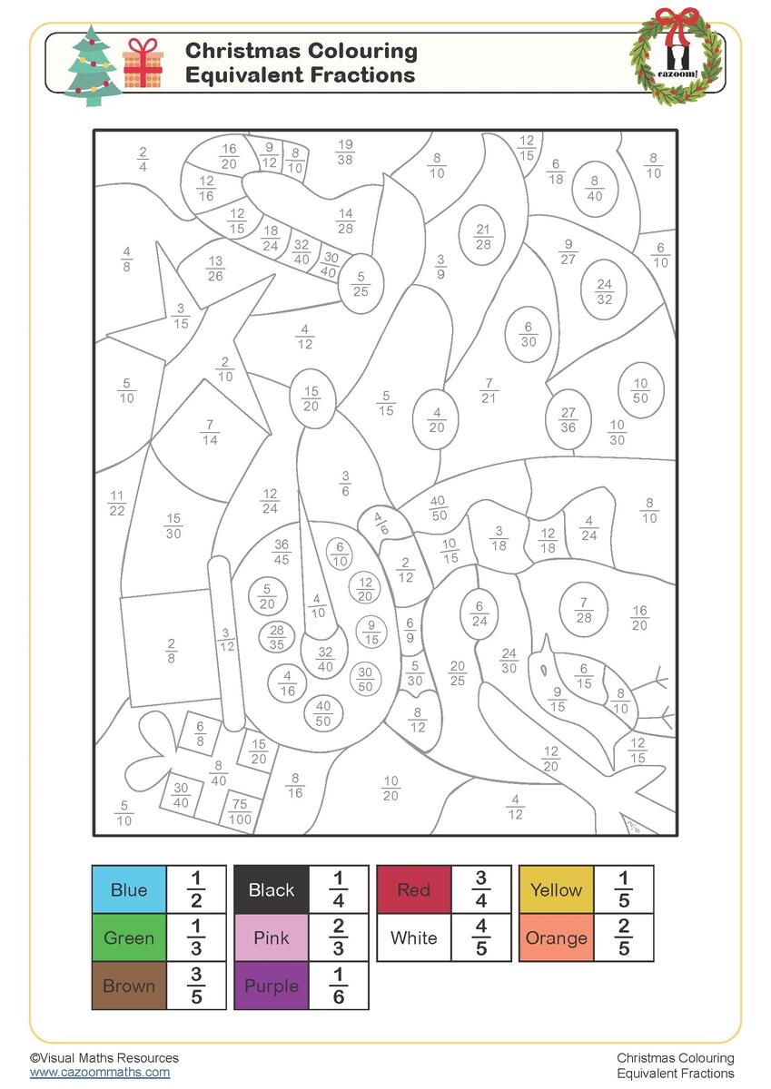 Christmas Colouring Equivalent Fractions Worksheet Cazoom Maths Worksheets Christmas Colouring Equivalent Fractions Worksheet Cazoom Maths Worksheets