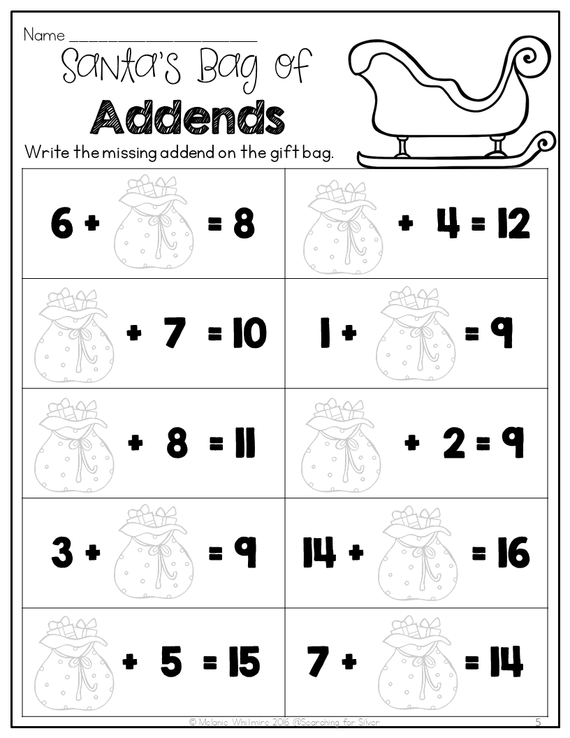 Math Christmas Worksheets First Grade