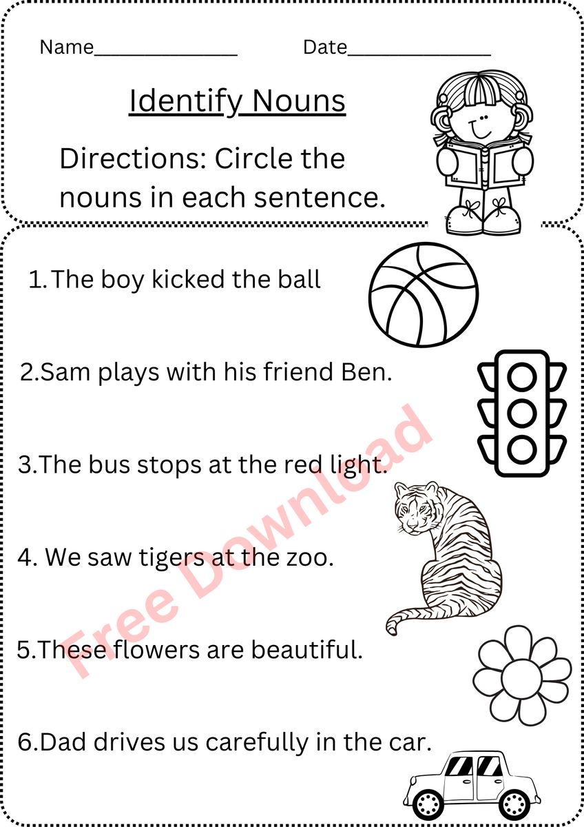 Circle The Nouns In A Sentence Free Worksheet Nouns Worksheets Proper And Common Nouns Worksheets