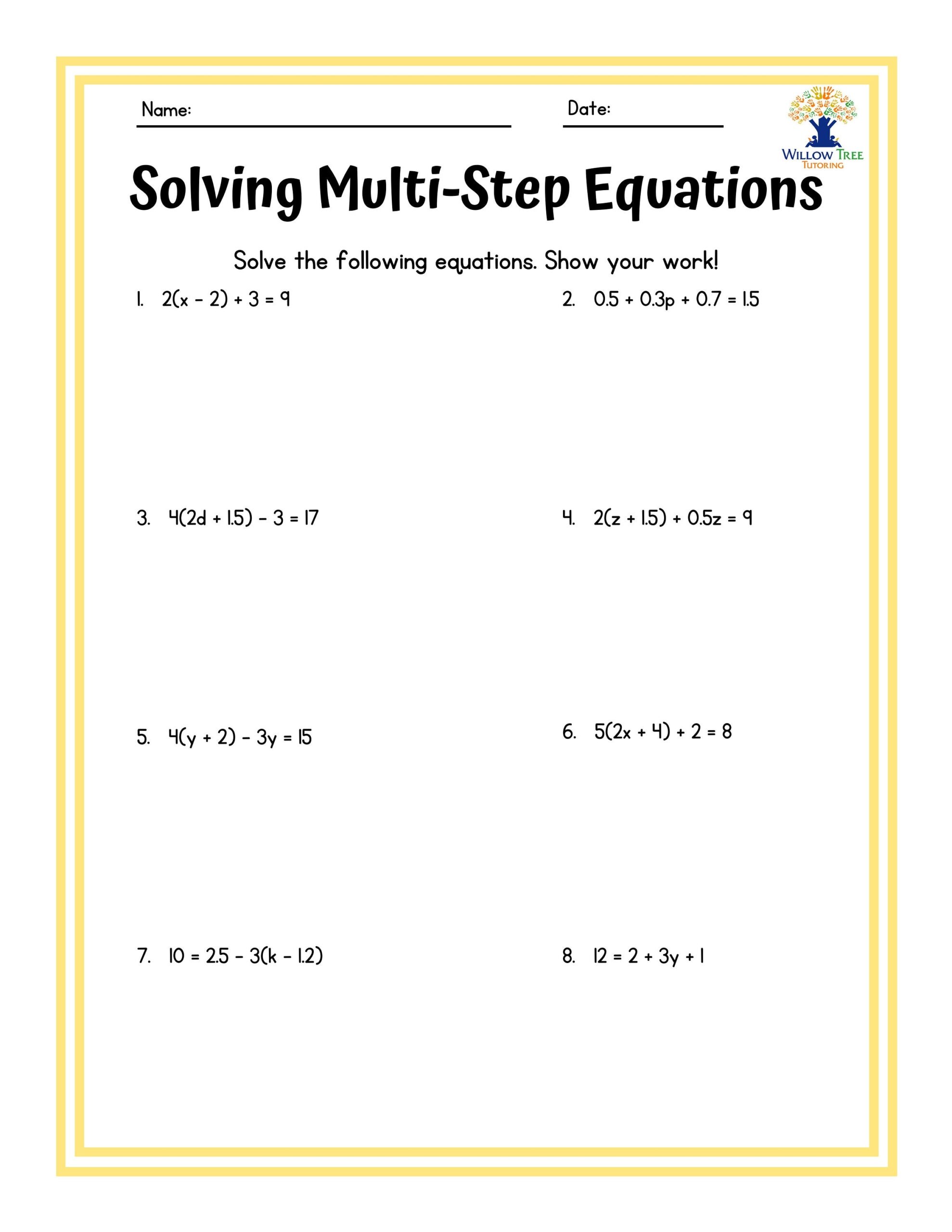 Colorful Solving Multi Step Equations Tiered Worksheets Etsy