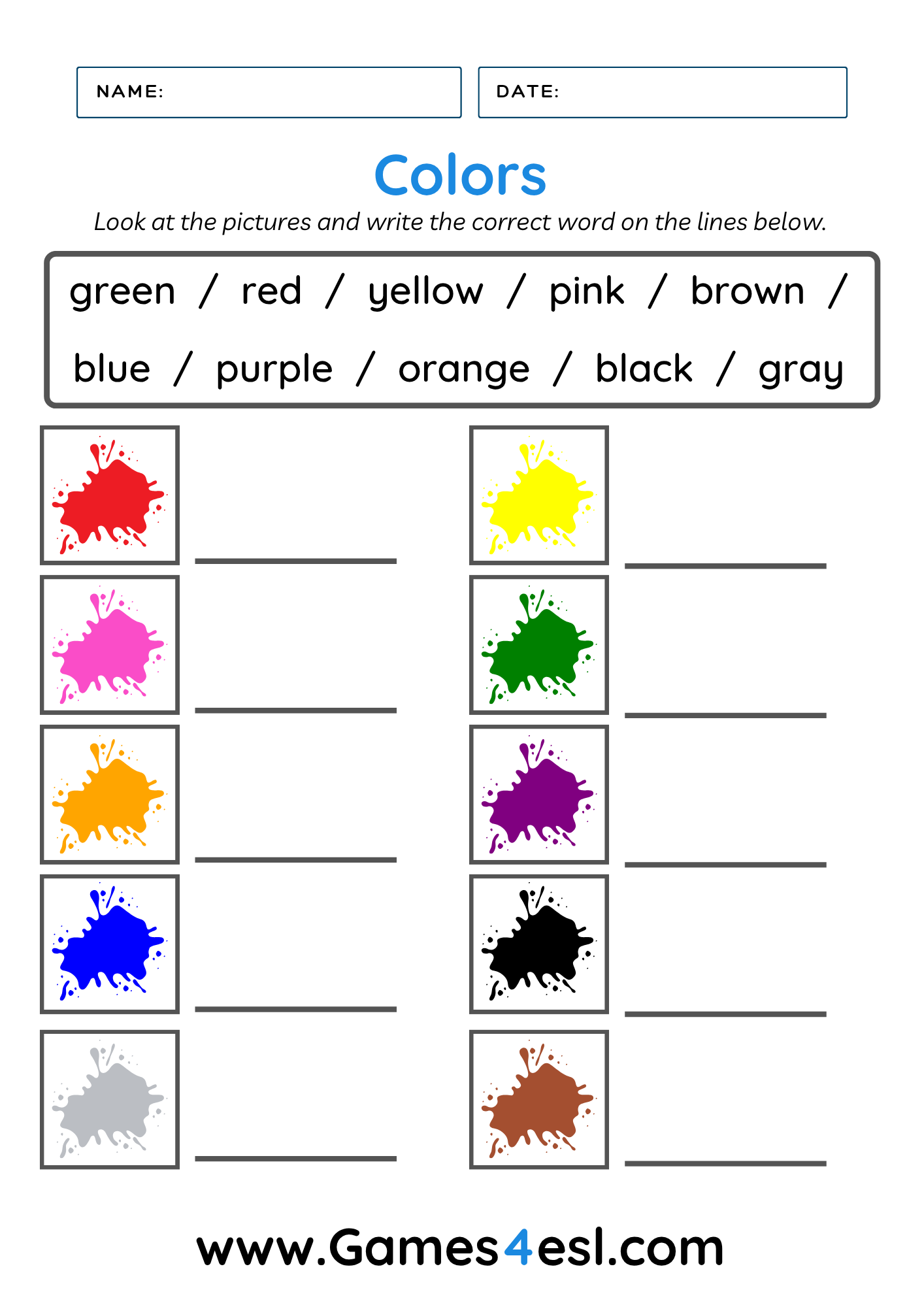 Colors Worksheets For Kids Free Vocabulary Worksheets Games4esl Colors Worksheets For Kids Free Vocabulary Worksheets Games4esl