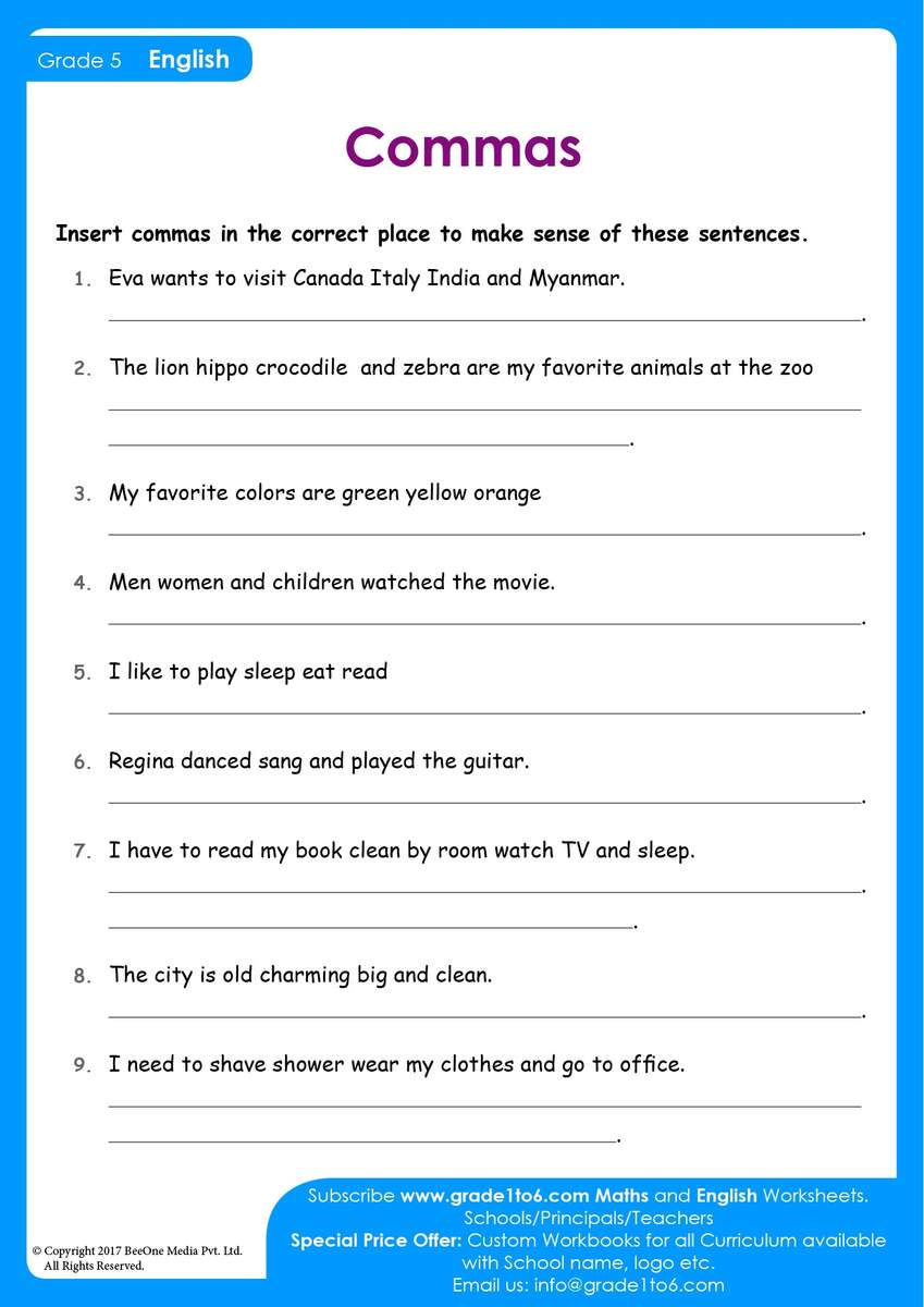 Free Comma Worksheets Enhance Writing Skills
