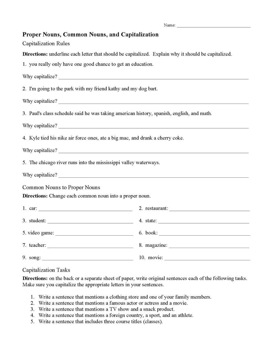 Capitalization Worksheets Free Printable Grammar Practice