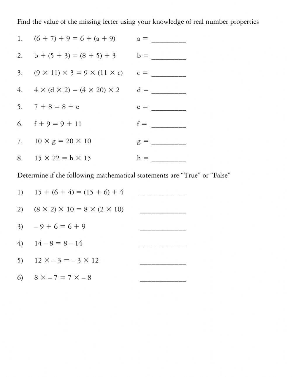 Commutative Associative Properties Worksheet Worksheets Library