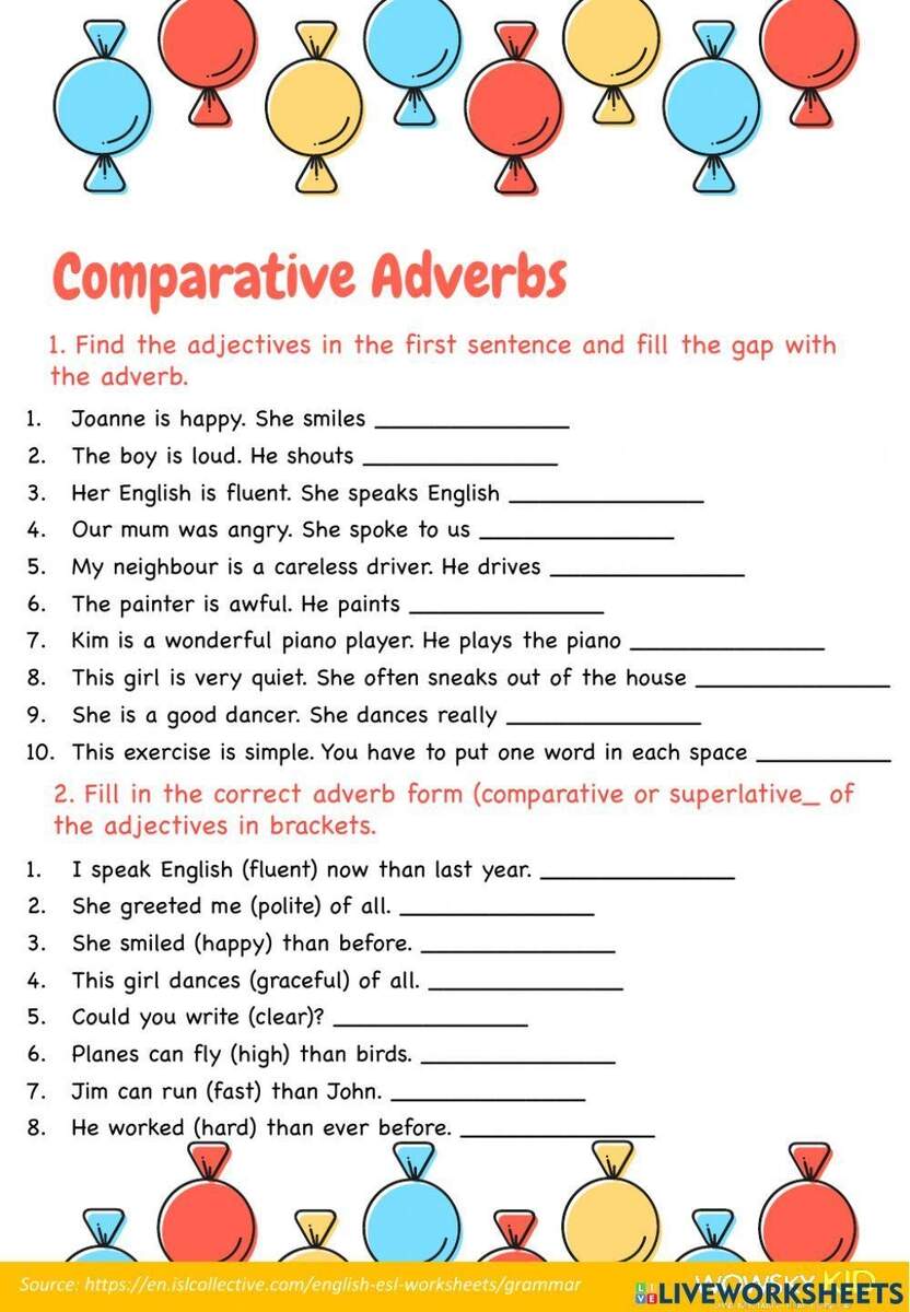 Comparative Superlative Adverbs Worksheet Worksheets Library