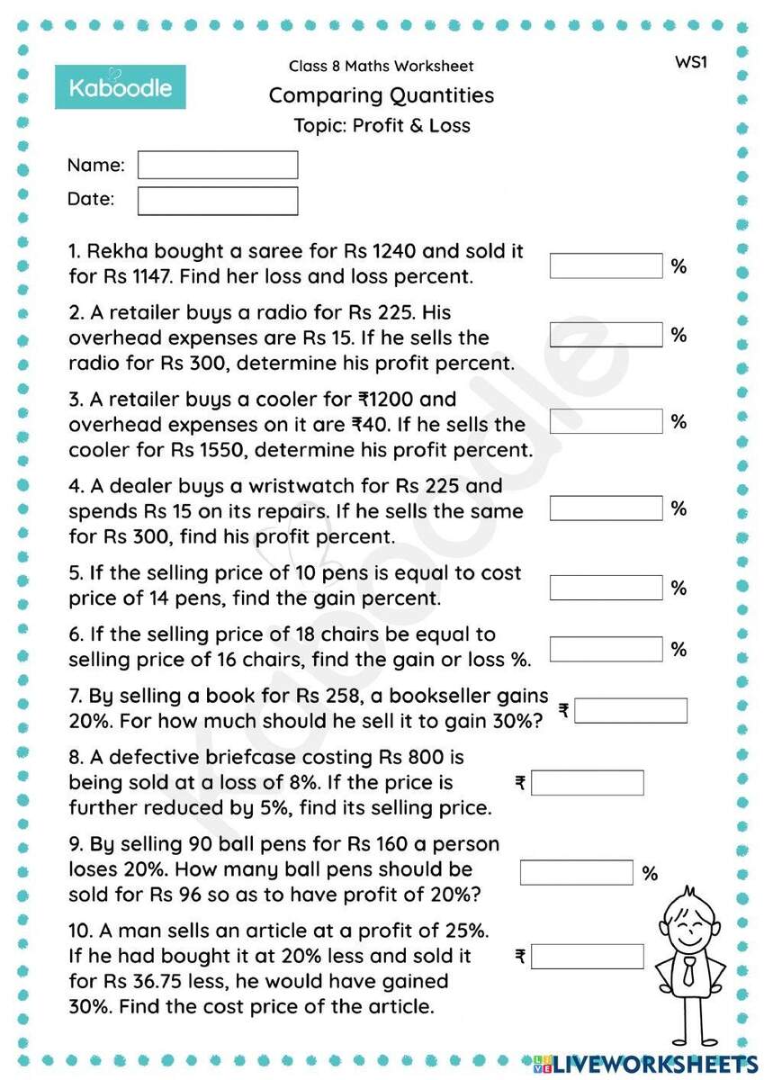 Comparing Quantities Profit Loss Worksheet Worksheets Library Profit And Loss Interactive Worksheet Worksheets Library
