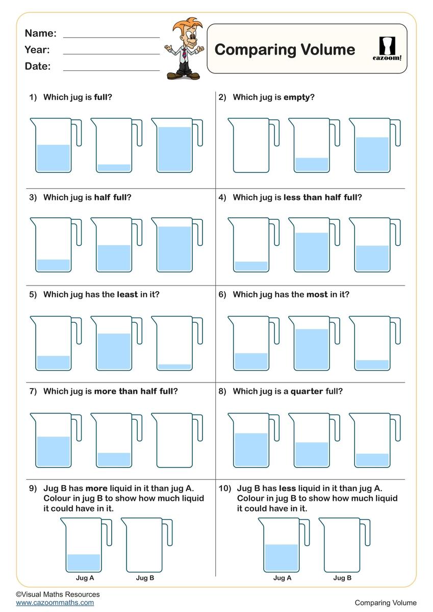 Comparing Volume Printable PDF KS1 Measurement Worksheet