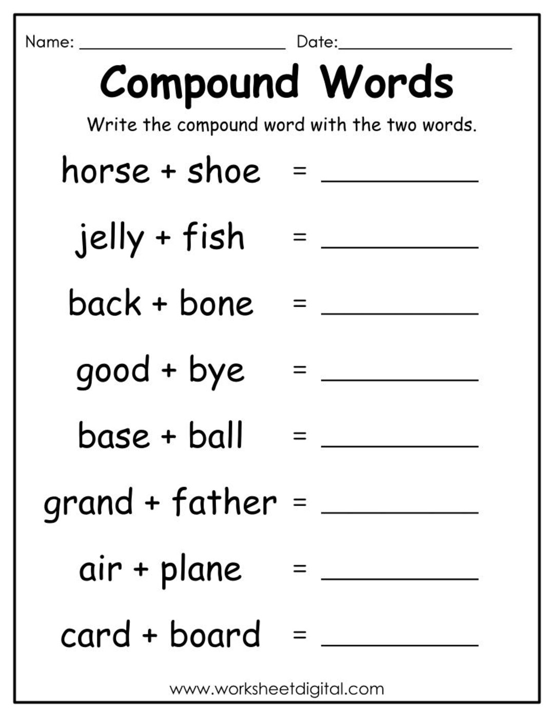 Compound Words Worksheet Kindergarten Grade 2 PDF Etsy