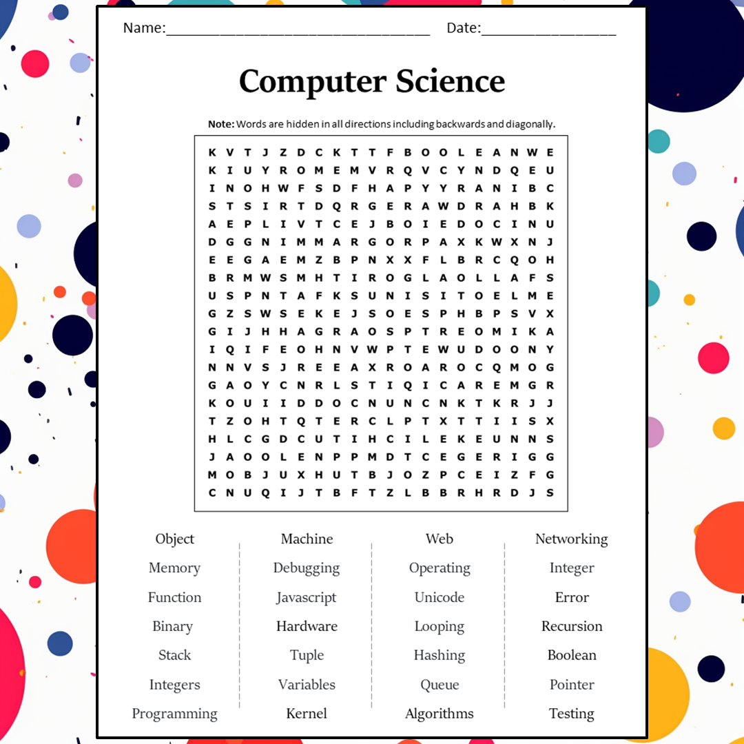 Computer Science Word Search Puzzle Worksheet Activity PDF Worksheets Library