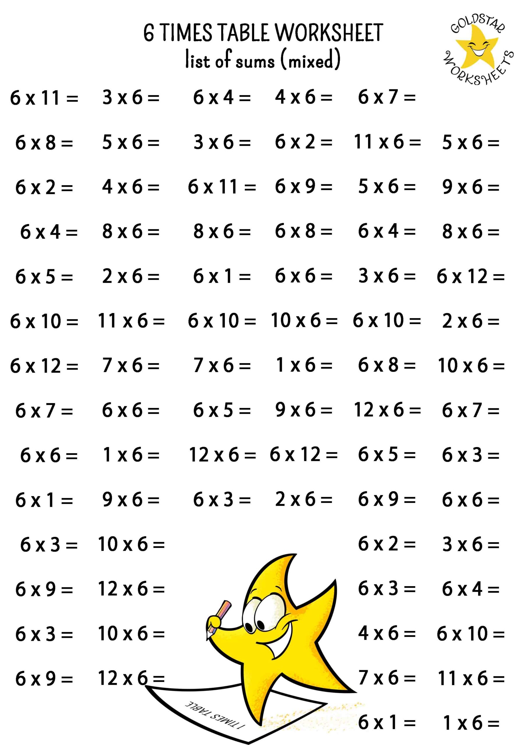 6 Times Tables Worksheets
