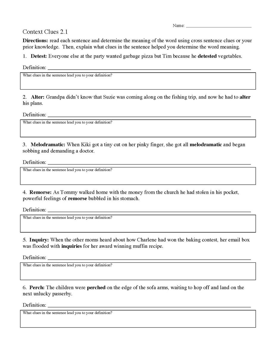 Context Clues Worksheet 2 1 Reading Activity
