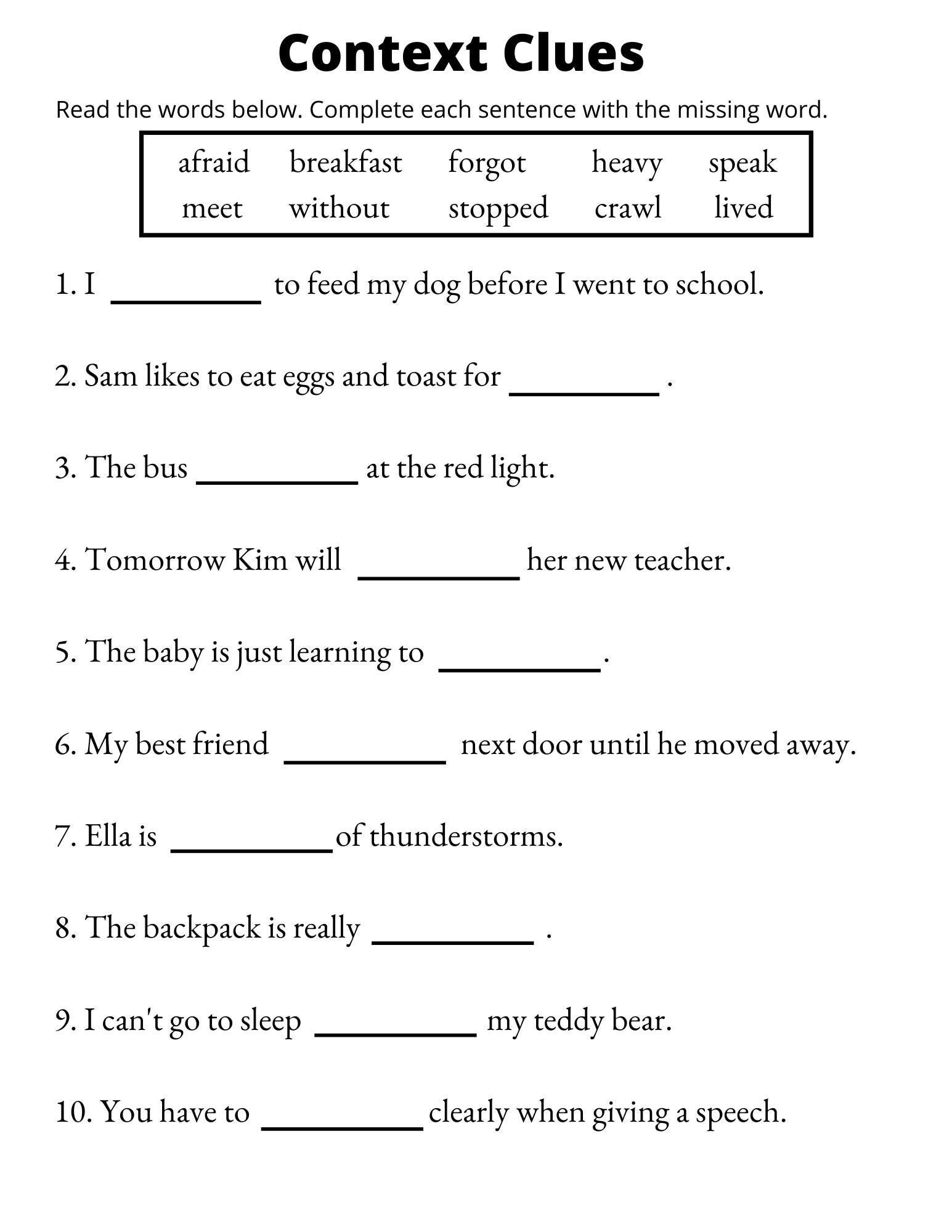 Context Clues Worksheets Vocabulary Printable 1st Through 3rd Grade Etsy Context Clues Worksheets Games4esl