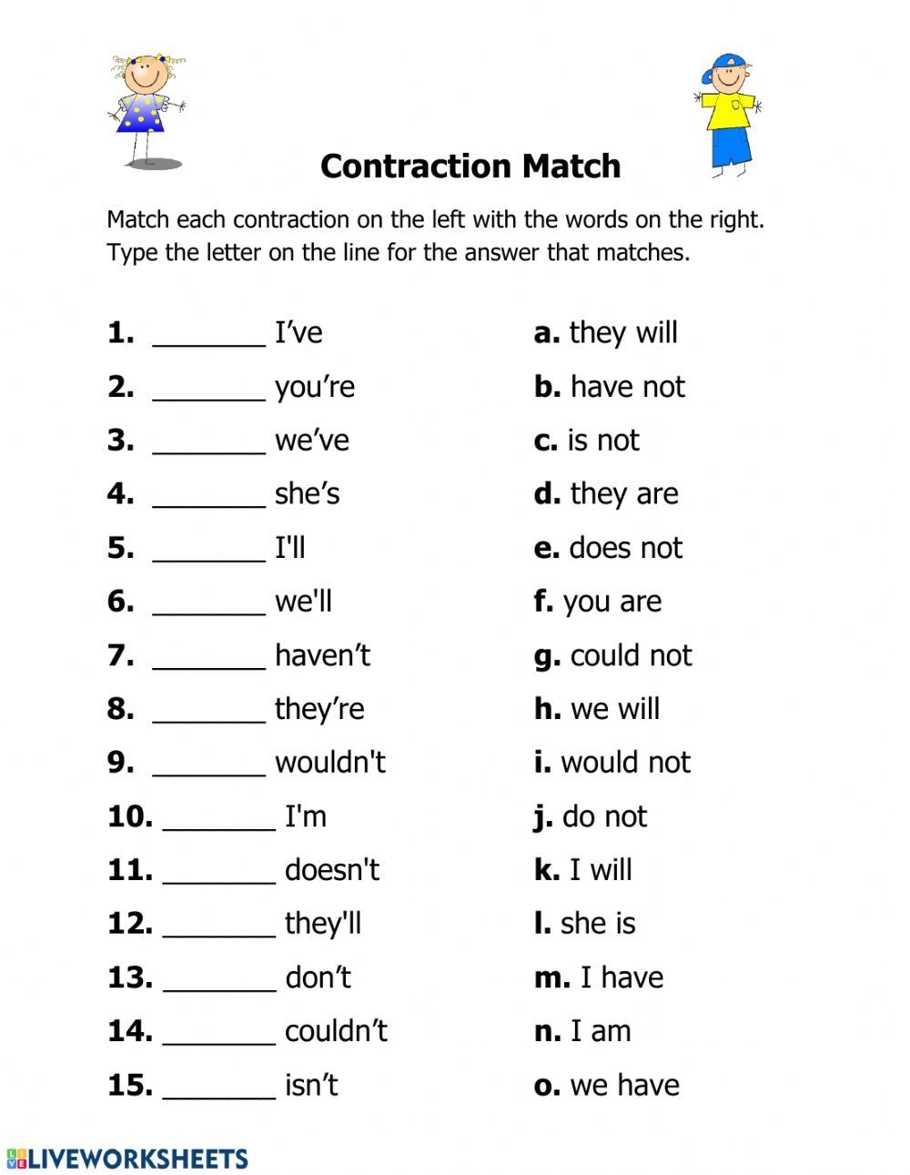 Contraction HAS HAVE HAD Worksheets