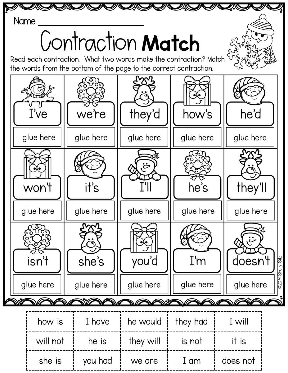 Contractions Sentences Worksheets Cut And Paste Grammar Practice Activity Made By Teachers