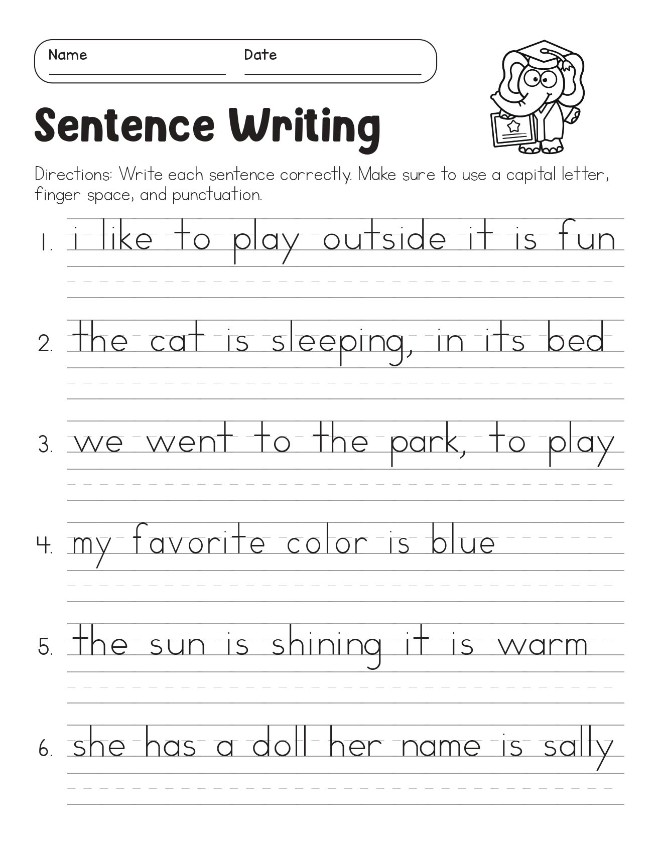 Kindergarten Grammar Worksheets