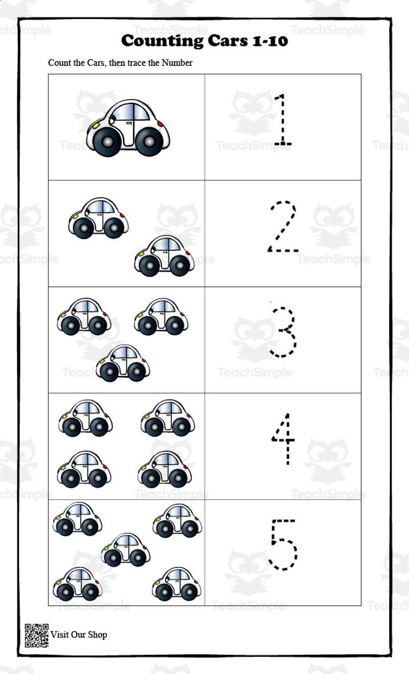 Counting Cars 1 10 Printable By Teach Simple Free Printable Kindergarten Counting Worksheets Happy Toddler Playtime