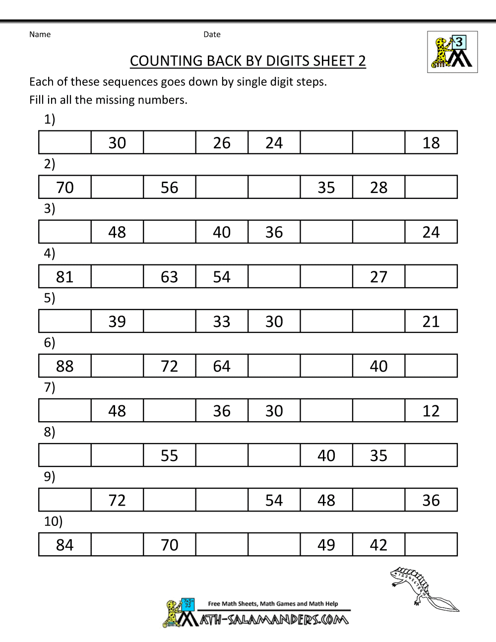 Free Printable Counting Backwards Worksheet For First Grade