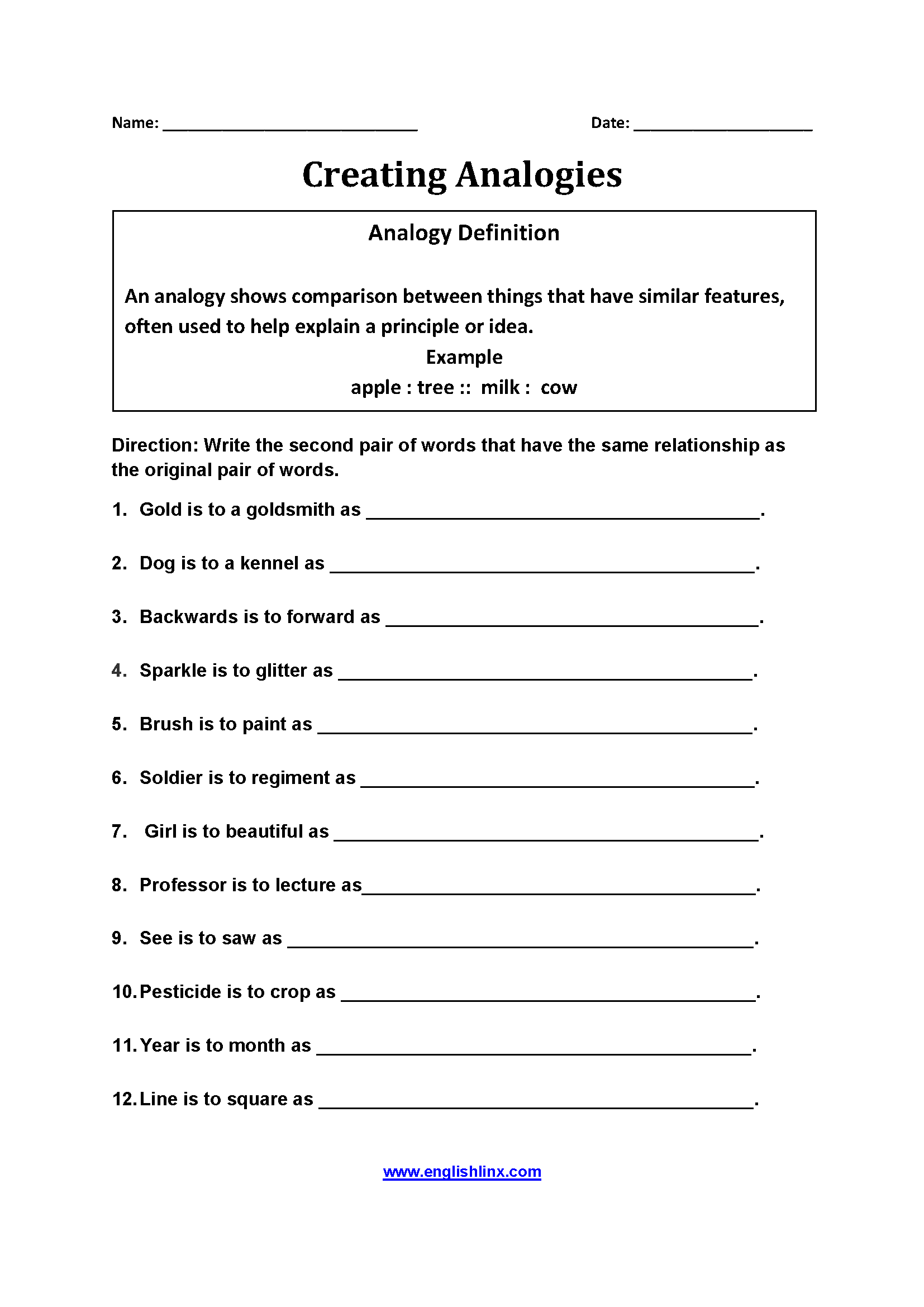 Creating Analogies Build Your Own Word Relationships