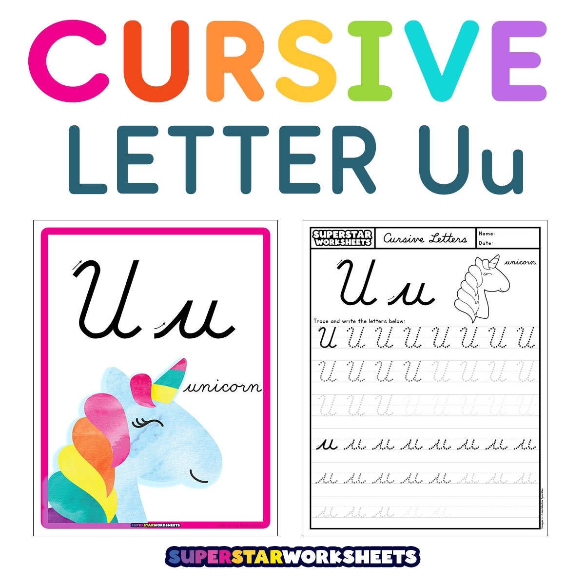 Cursive U Superstar Worksheets Unicorn Alphabet Activity Pack Extreme Couponing Mom