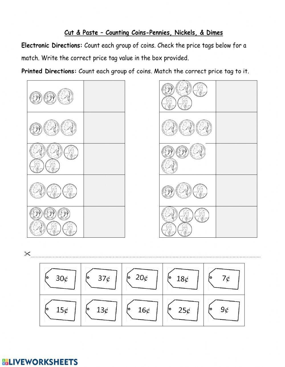Cut And Paste Counting Coins Pennies Nickels And Dimes Worksheets Library Cut And Paste Counting Coins Pennies Nickels And Dimes Worksheets Library