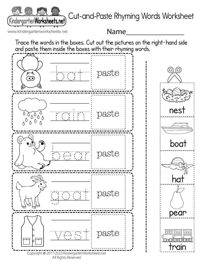 Cut and Paste Rhyming Words Worksheet Free Printable Digital PDF Worksheets Library
