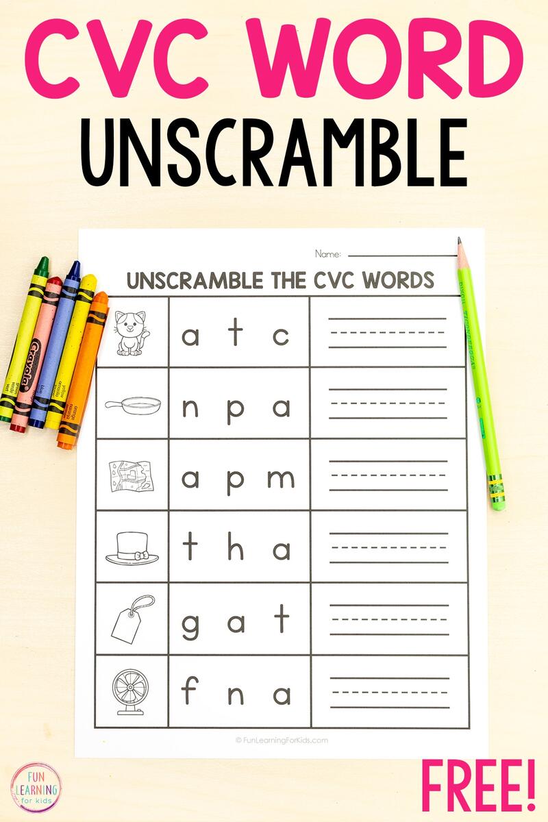 CVC Word Unscramble Worksheets For Phonics Practice