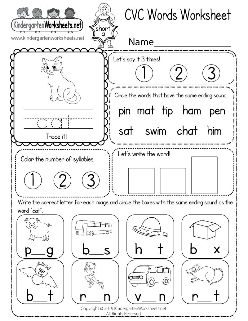Free CVC Worksheet Kindergarten Downloadable Worksheets