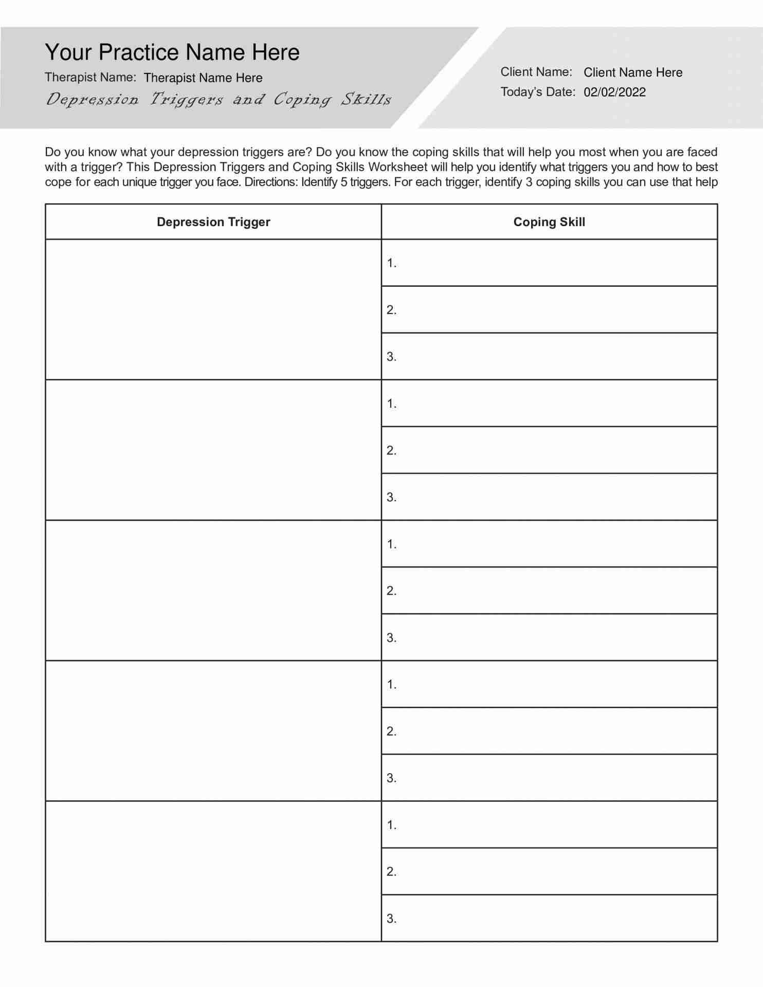 Depression Triggers And Coping Skills Worksheet PDF TherapyByPro Free Depression Worksheet From Uncommon Knowledge
