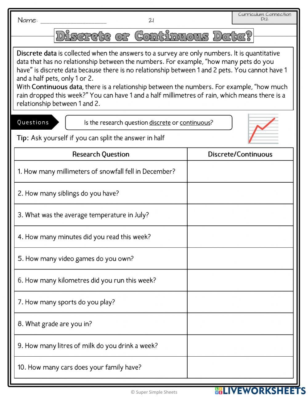 Discrete Or Continuous Data Online Exercise For Worksheets Library