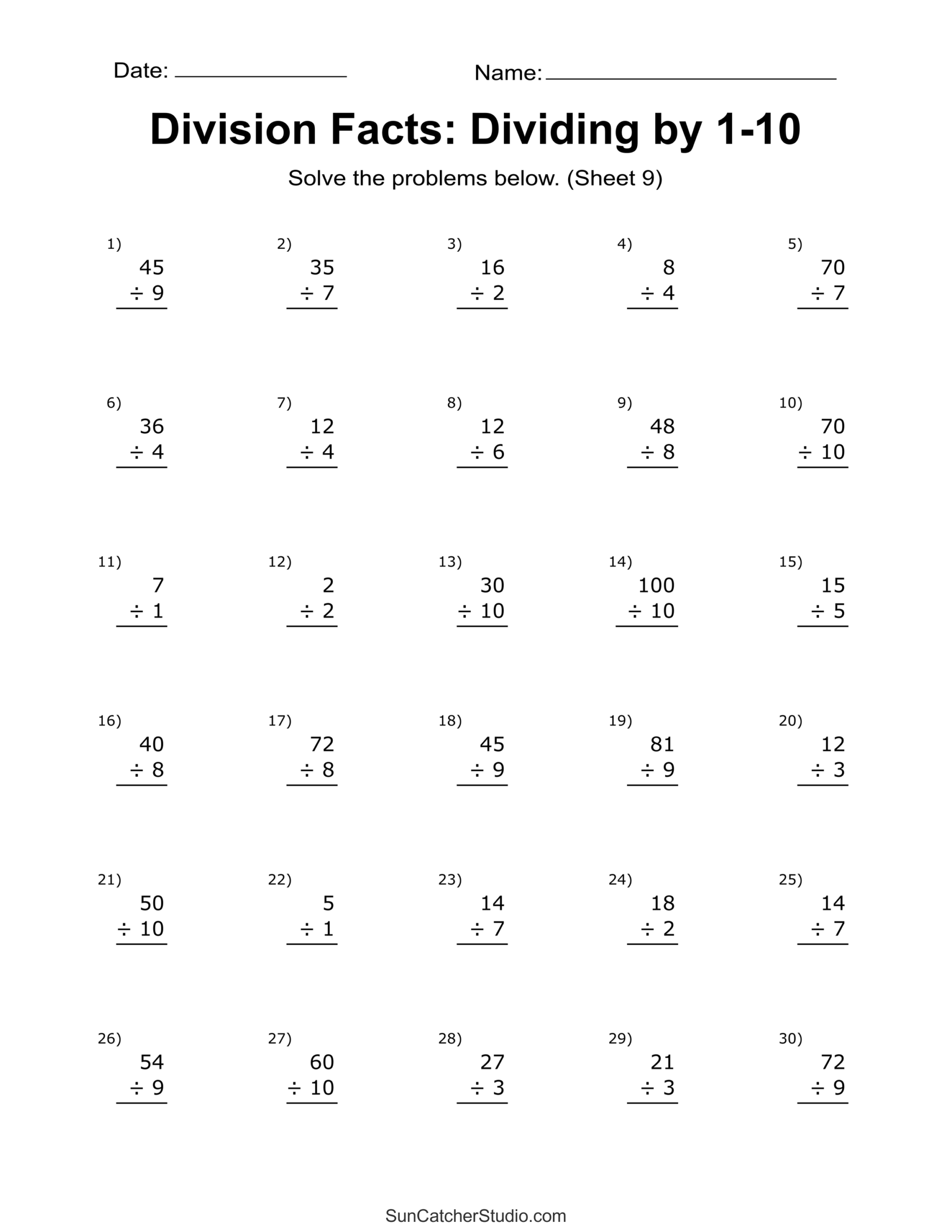 Division Worksheets Problems Free Printable Math Drills Free Printables Lettering SVG Files Tools Apps