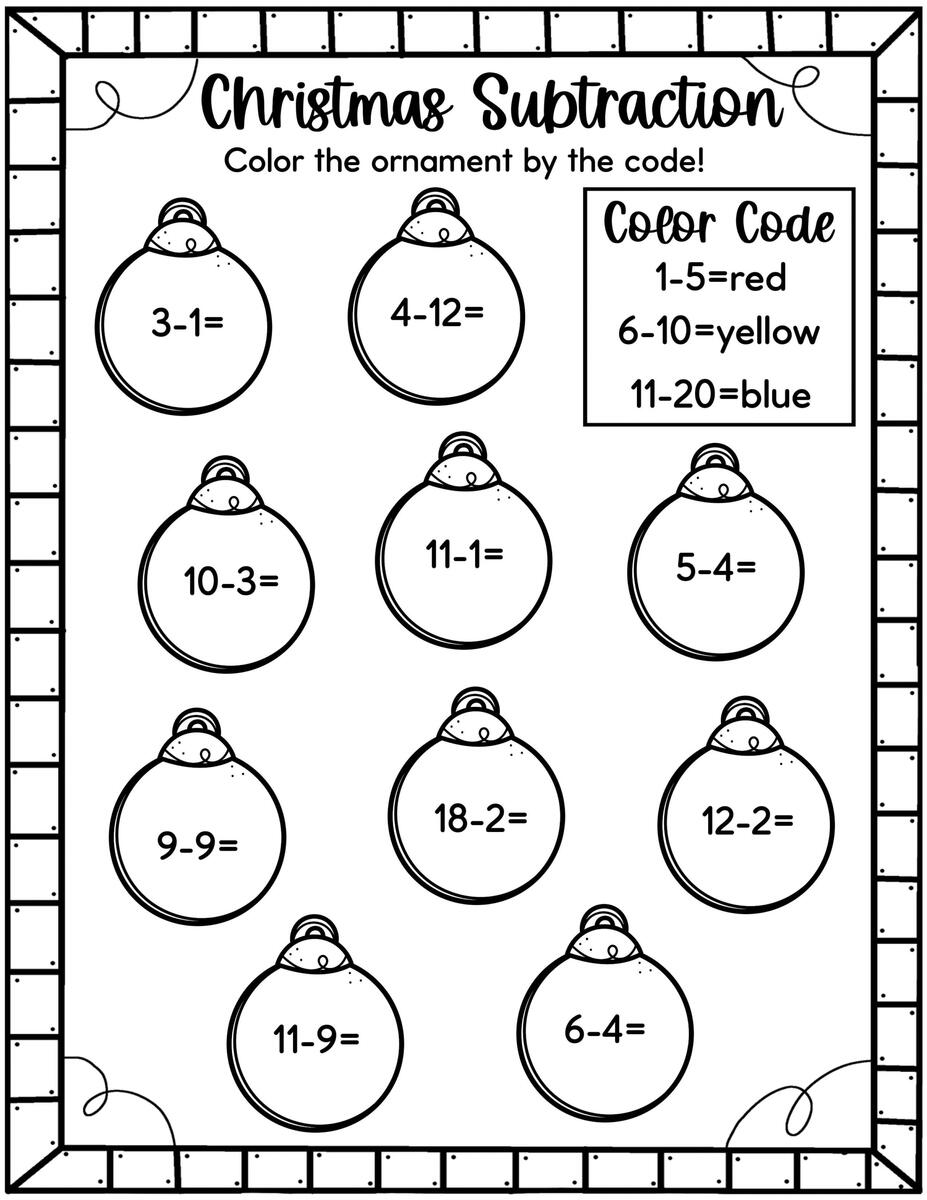 NO PREP Christmas Color By Subtraction Worksheet Math Center Made By Teachers