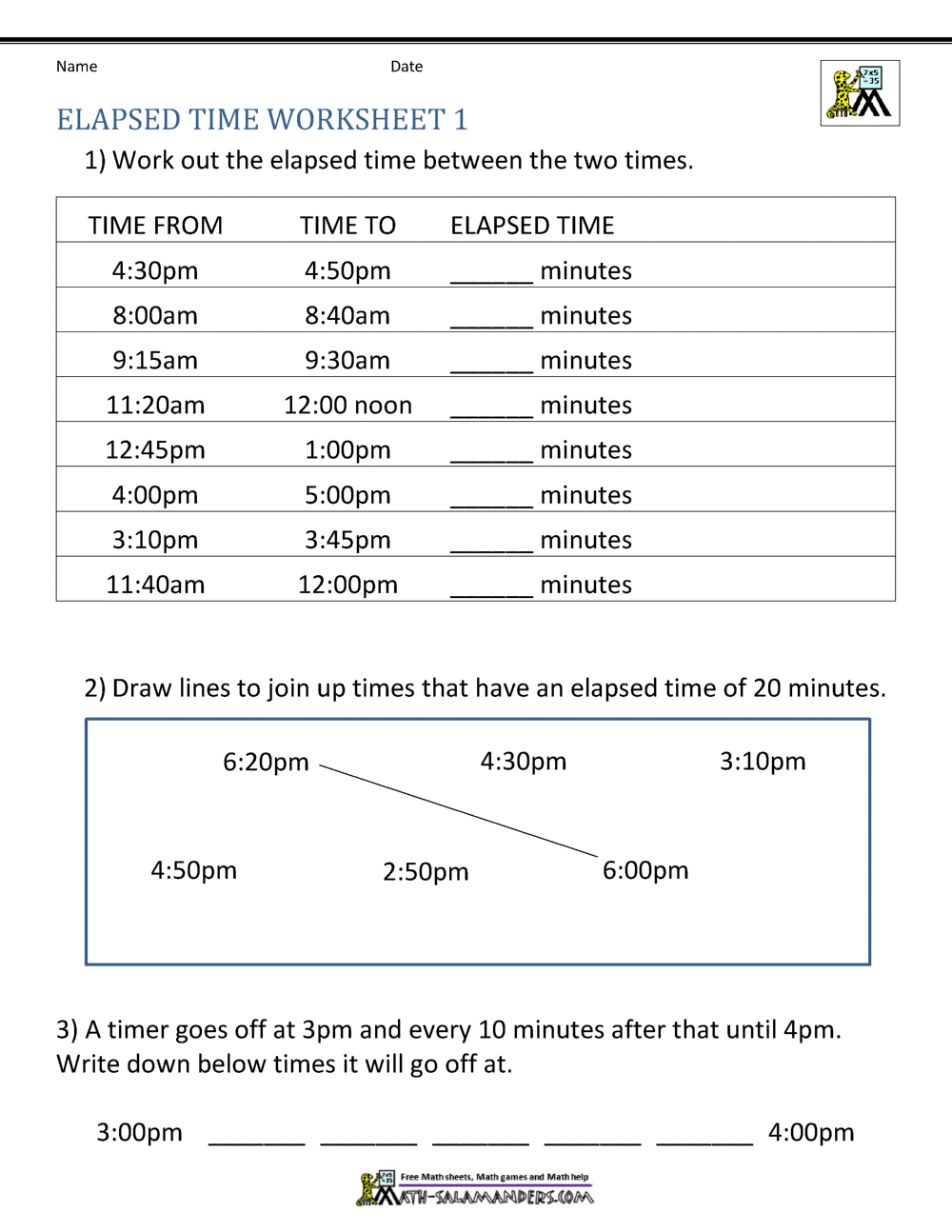 Elapsed Time Worksheets