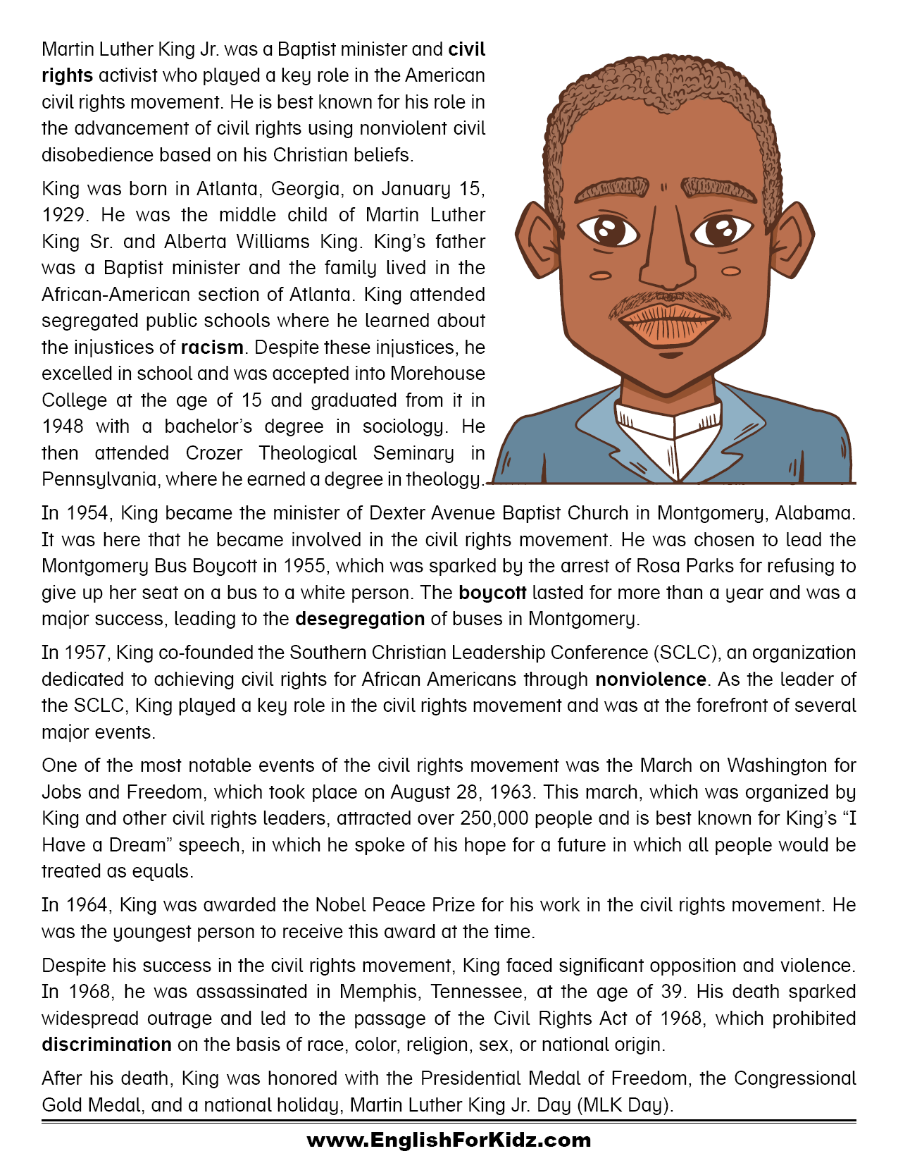Martin Luther King Jr Day Holidays Reading Comprehension Passages K 2 Made By Teachers