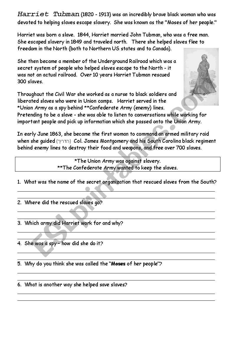 English Worksheets Harriet Tubman Worksheets Library