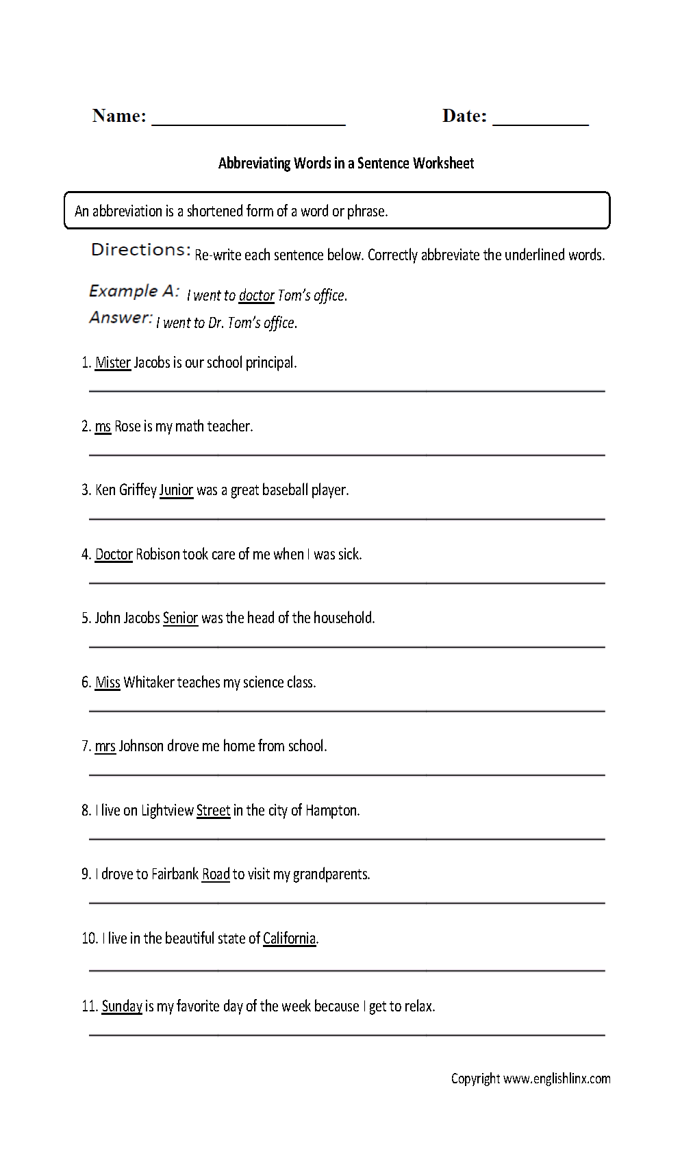 Englishlinx Abbreviations Worksheets Englishlinx Prepositions Worksheets
