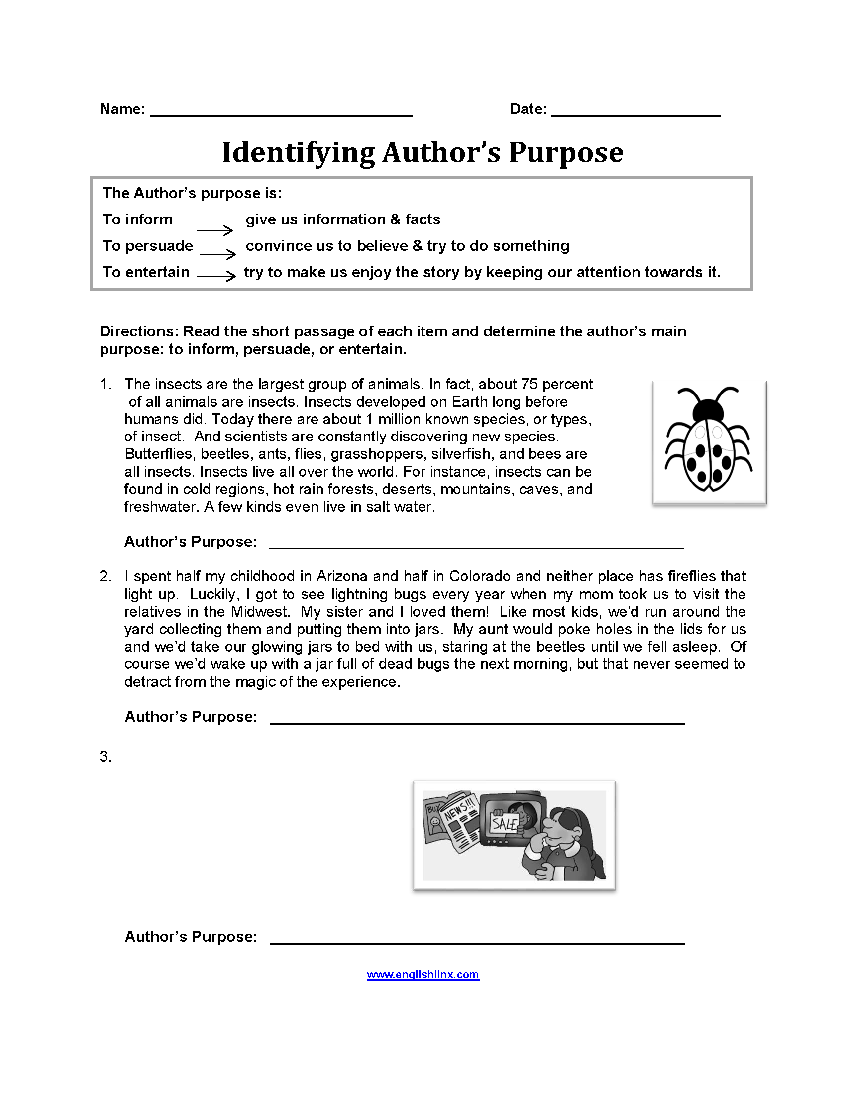 Englishlinx Author S Purpose Worksheets Englishlinx Author S Purpose Worksheets
