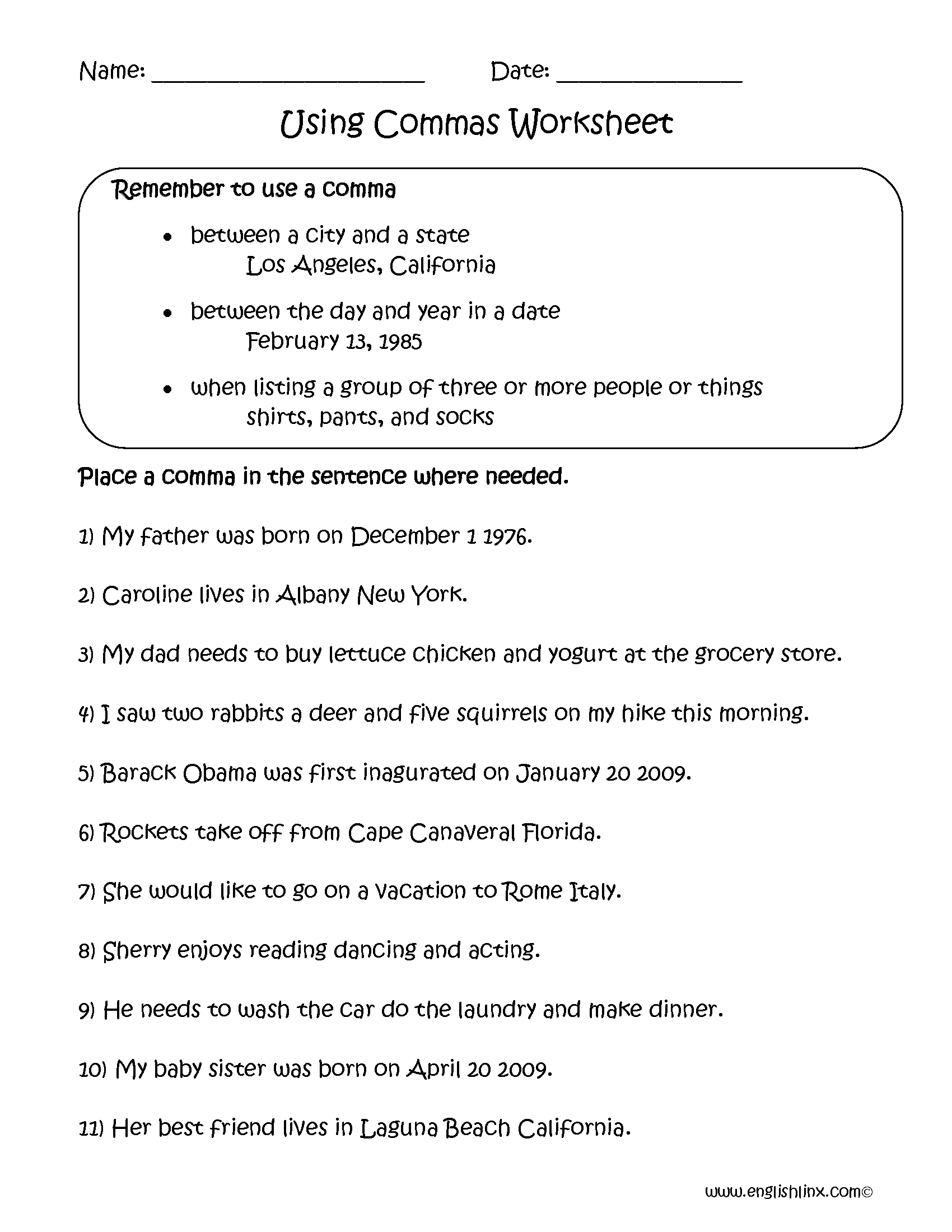 Englishlinx Commas Worksheets Englishlinx Commas Worksheets