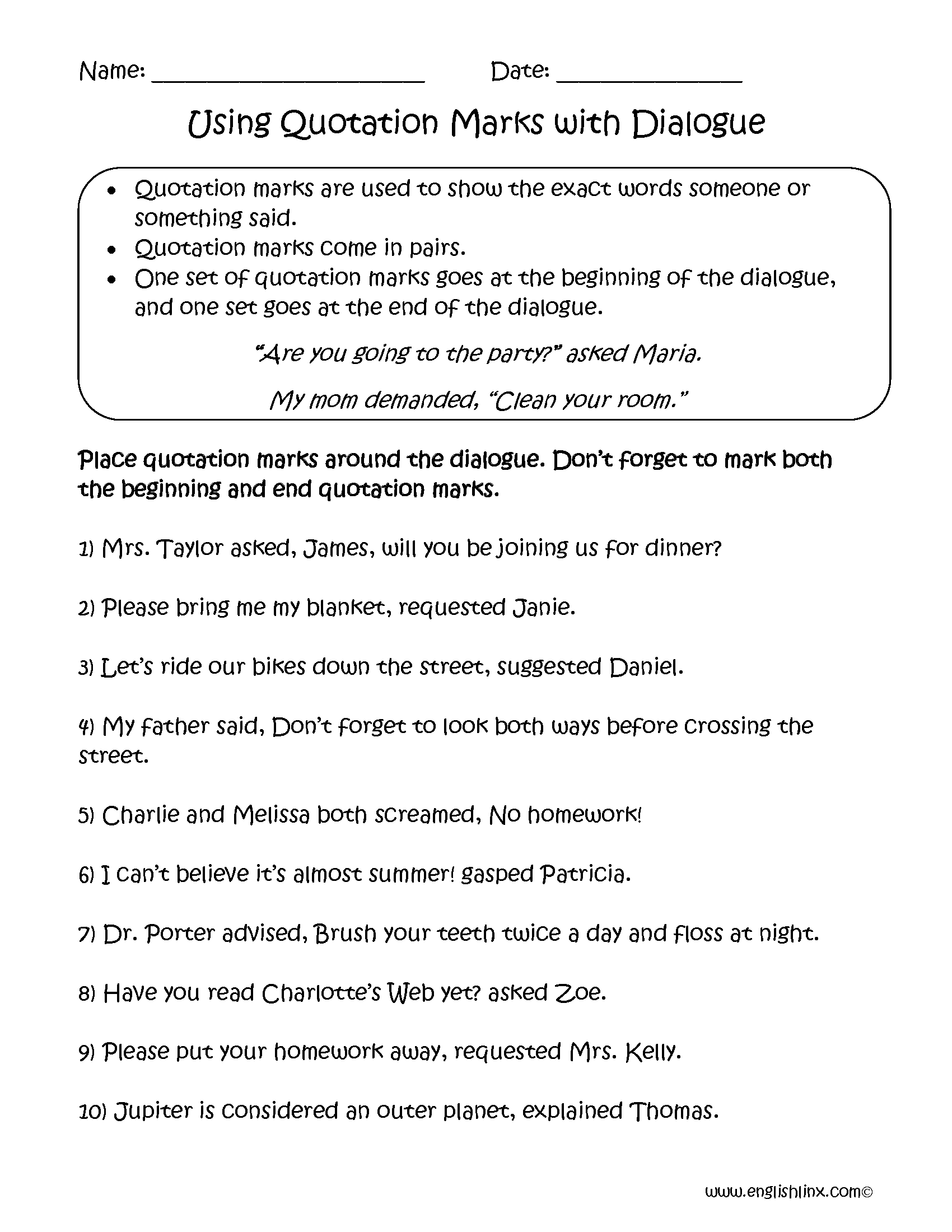 Englishlinx Quotation Marks Worksheets
