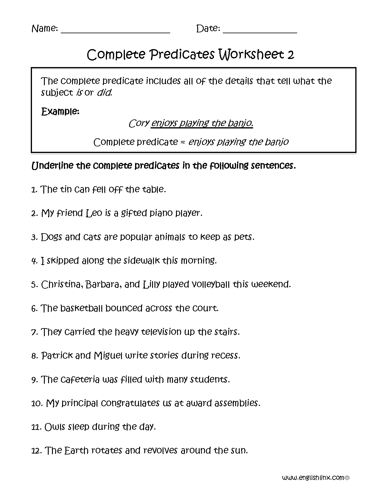 Englishlinx Subject And Predicate Worksheets Englishlinx Subject And Predicate Worksheets