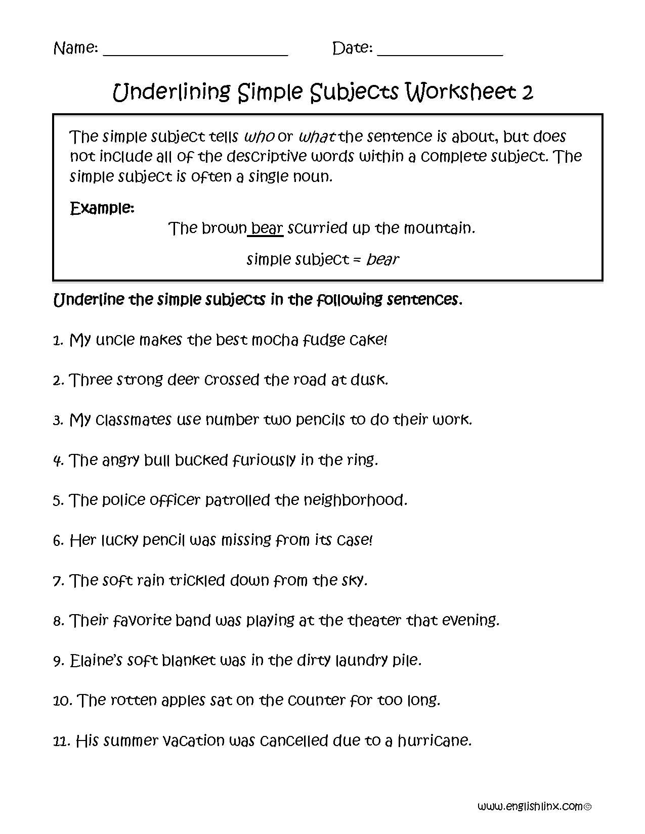 3 Subject And Predicate Worksheets With Answers In English Englishan