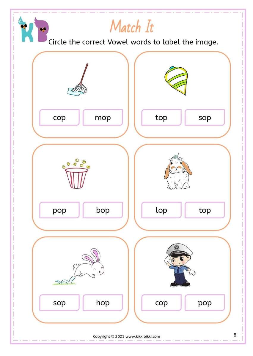 Exploring Phonics CVC OP Word Family Match And Write