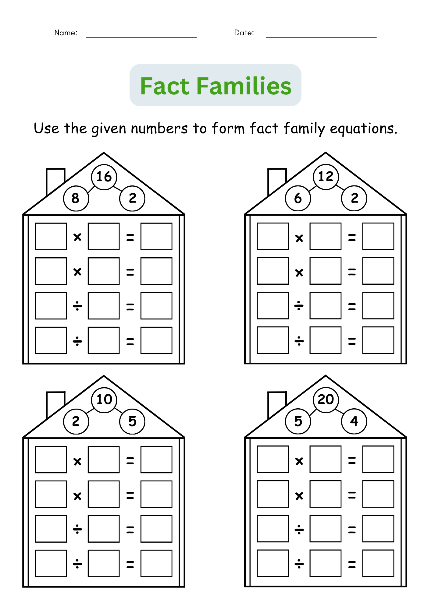 Fact Families Multiplication And Division Number Math Worksheets For Grade 1 2 Made By Teachers Printable First Grade Math Worksheets Free Download