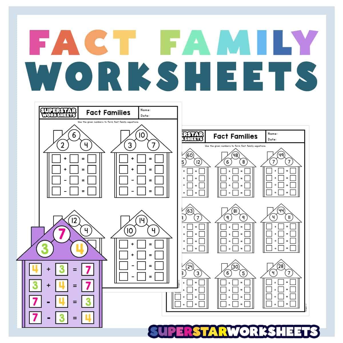 Fact Family Worksheets Superstar Worksheets Fact Families For 1st And 2nd Grade