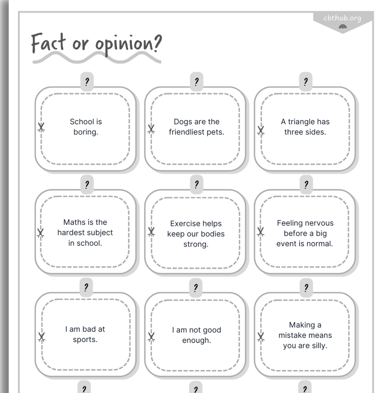 Facts Or Opinions CBT Activity For Children Facts Or Opinions CBT Activity For Children