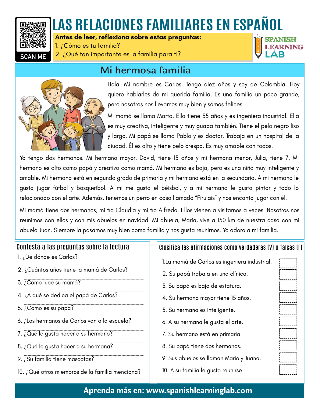 La Familia Family Vocabulary In Spanish Spanglish Schoolhouse