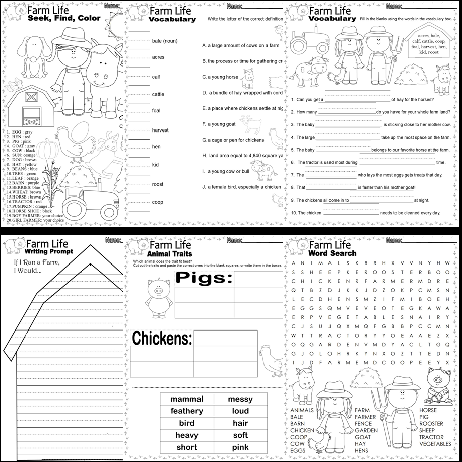 Farm Animals Theme NO PREP Worksheets Writing Craft Activities Math ELA Farmer Classful
