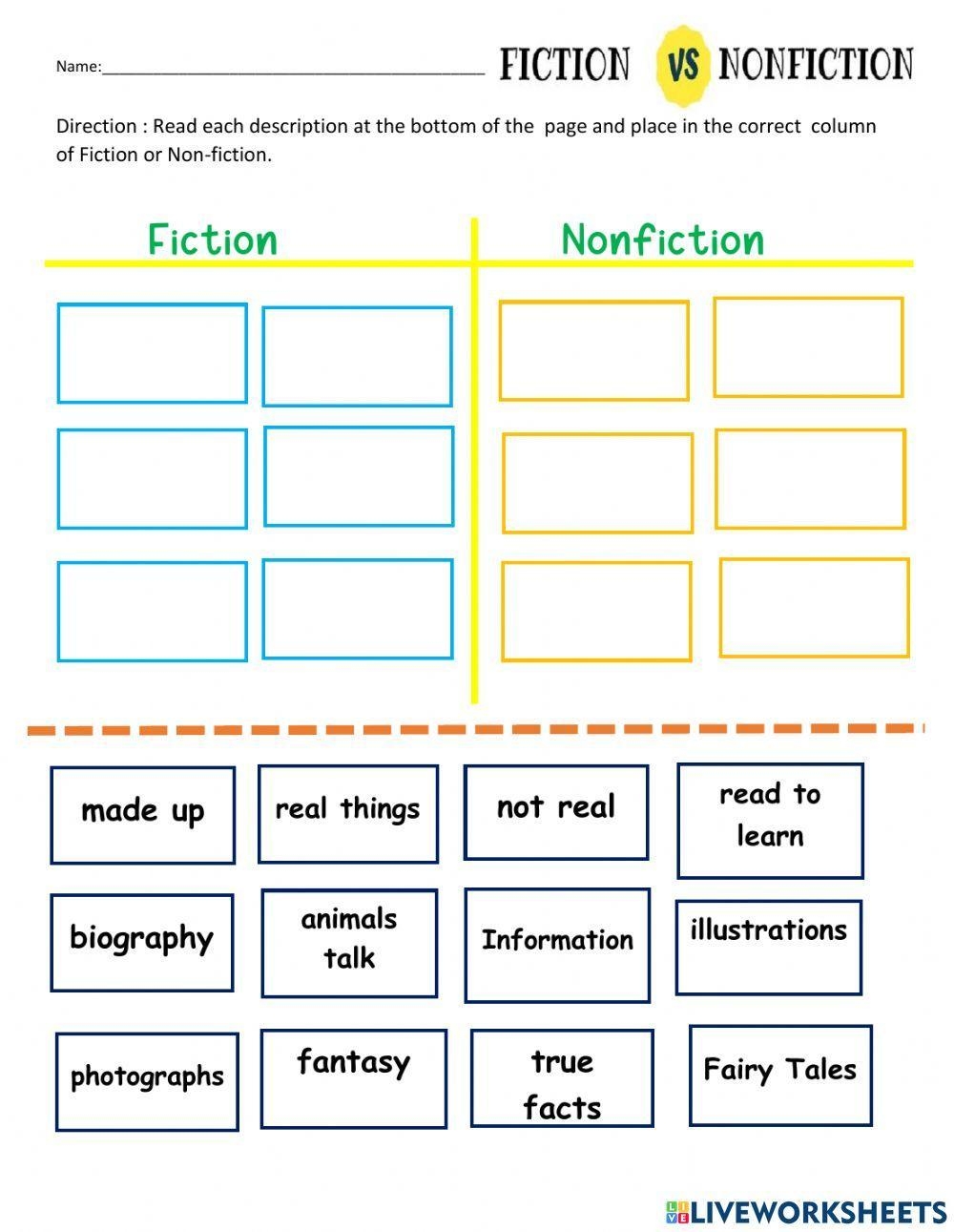 Fiction Vs Nonfiction Worksheet Understanding Literary Genres
