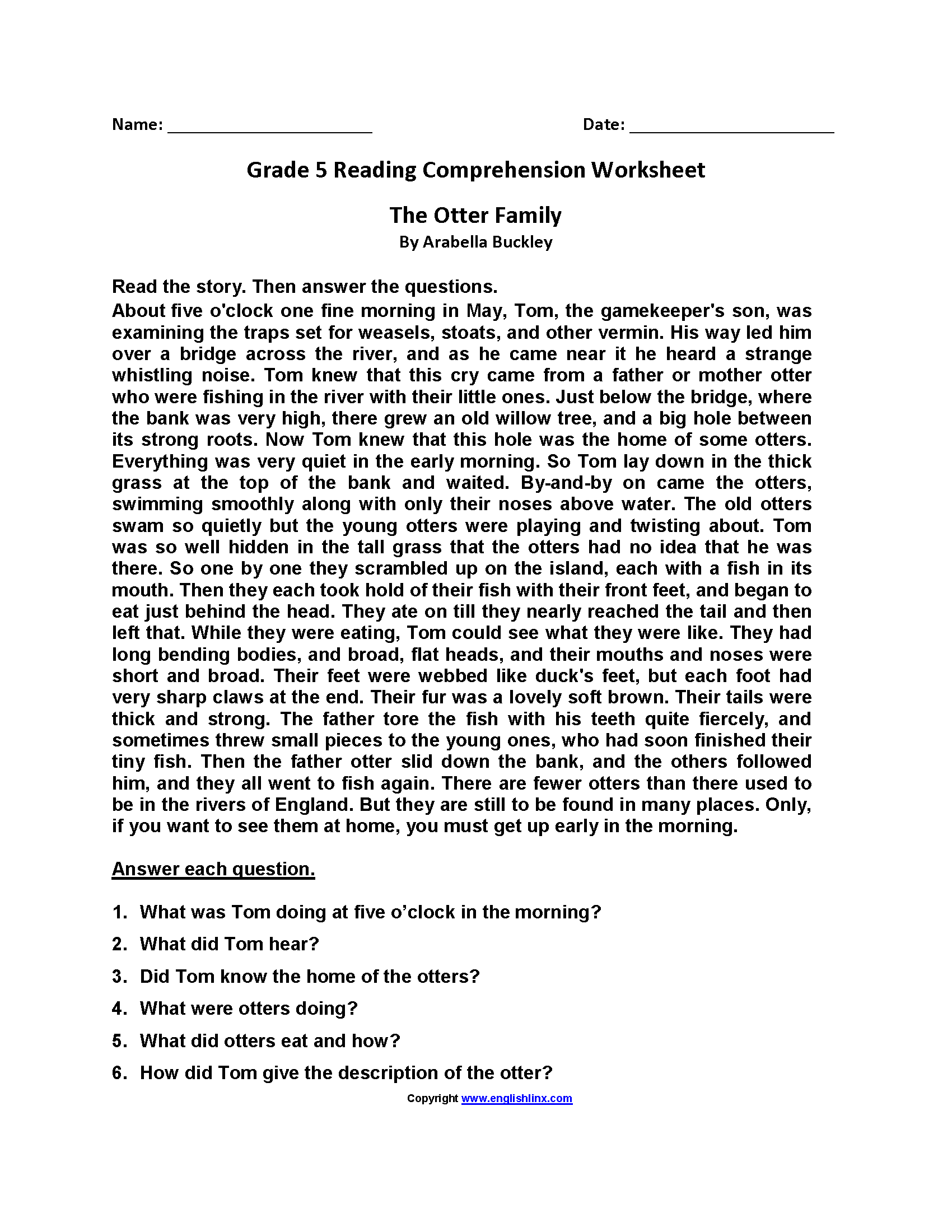 Fifth Grade Reading Worksheets Improve Fluency Vocabulary Class 5 Reading Comprehension Children S Story PDF Dinner Disaster
